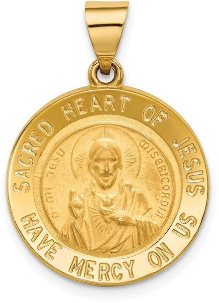 14k Yellow Gold Sacred Heart Of Jesus Medal Round Pendant