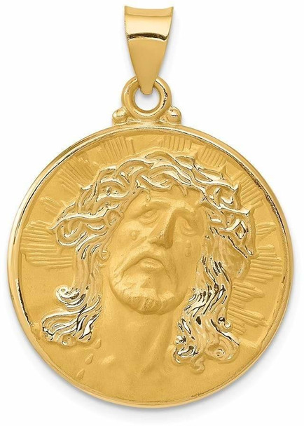 14k Yellow Gold Head Of Christ Medal Round Pendant