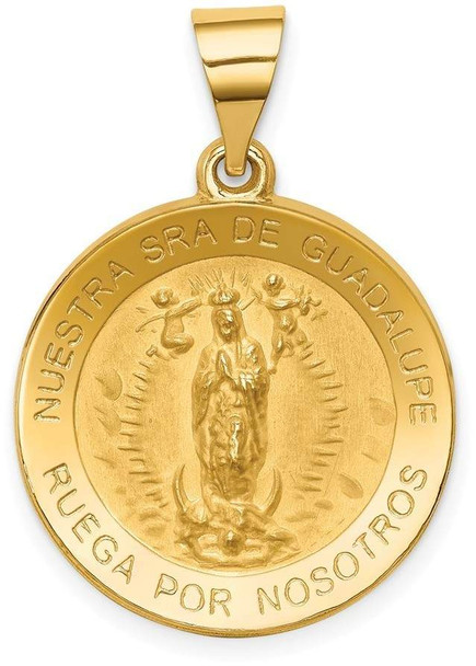 14k Yellow Gold Polished & Satin Spanish Our Lady Guadalupe Hollow Medal Pendant