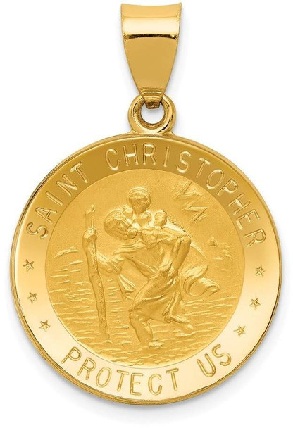 14k Yellow Gold Polished and Satin St. Christopher Medal Pendant XR1299