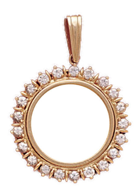 14K Gold Bezel WHITE SAPPHIRE Pendant 22 mm