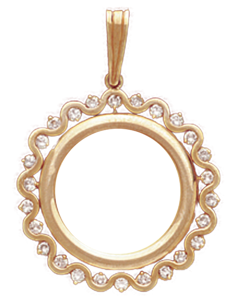 14K Gold DIAMOND WAVE BEZEL Pendant 22 mm