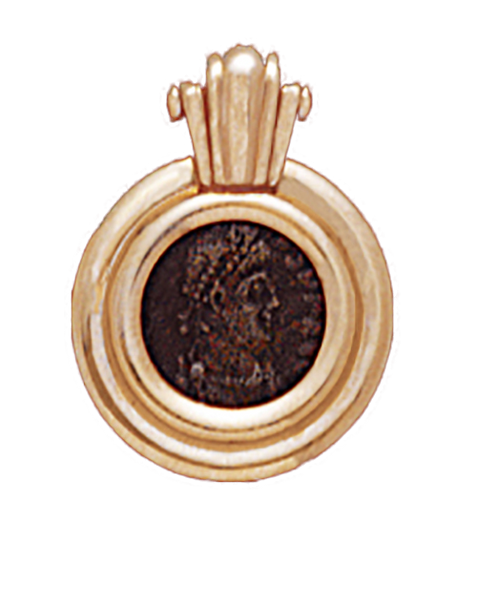 14K  Gold RUBY ACCENT SLIDE PENDANT  With Bronze Roman Coin