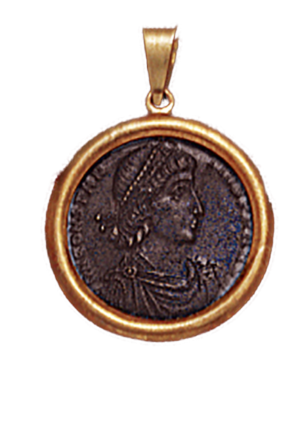 14K  Gold DOMED BEZEL  Pendant  With Bronze Roman Coin