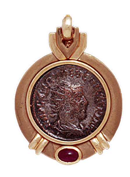 14K  Gold PLAIN RUBY SLIDE Pendant With Roman Coin