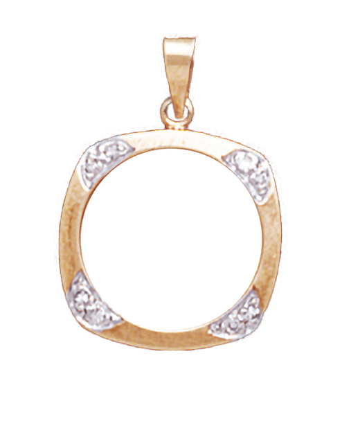 14K Yellow Gold DIAMOND CUSHION Bezel Pendant 16.5 mm