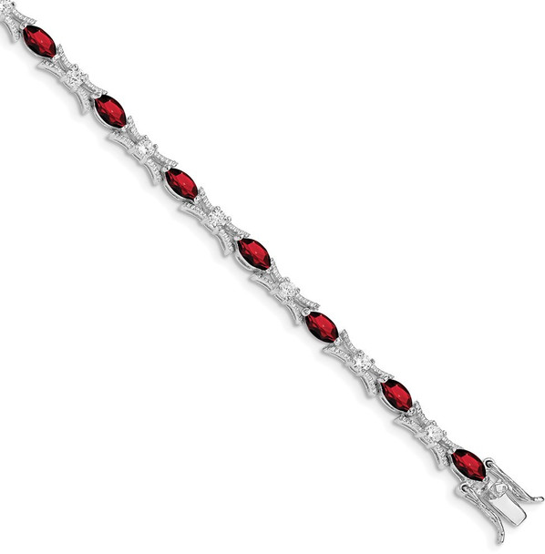 7" Sterling Silver Garnet and CZ Bracelet QX165GA