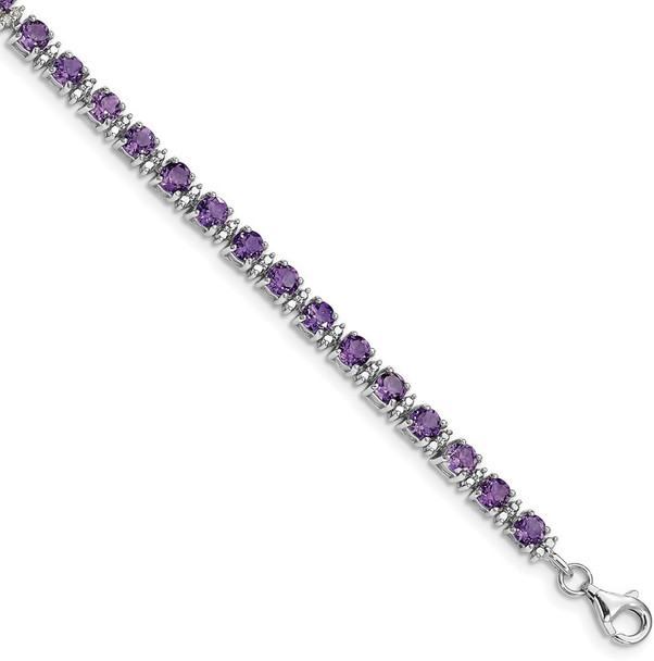 7" Sterling Silver Rhodium-plated Amethyst and Diamond Bracelet