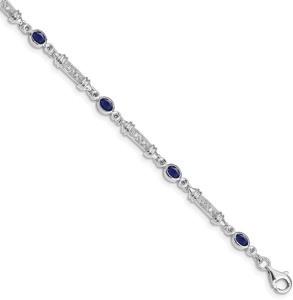 7" Sterling Silver Rhodium-plated Sapphire and Diamond Bracelet QX855S