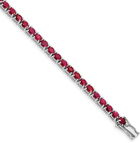 7.5" Sterling Silver Rhodium-plated Oval Ruby Bracelet