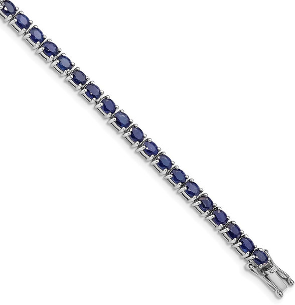 7.5" Sterling Silver Rhodium-plated Oval Blue Sapphire Bracelet