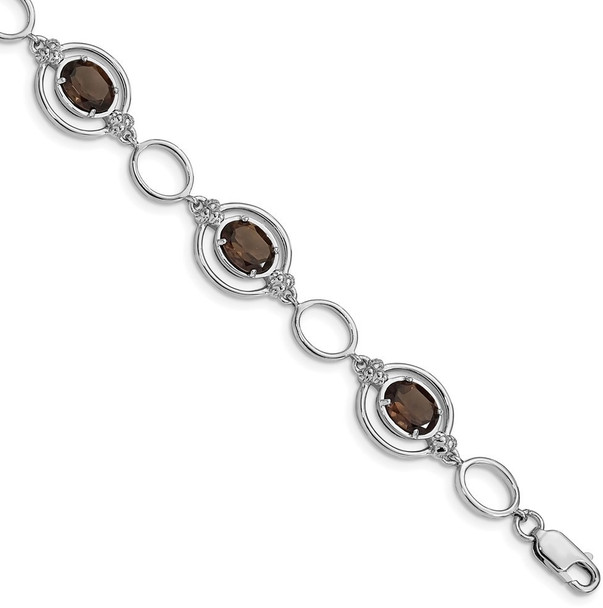 7.5" Sterling Silver Rhodium-plated Smoky Quartz Open Link Bracelet