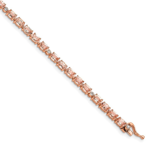 7" Pink-plated Sterling Silver Morganite & Created White Sapphire Bracelet