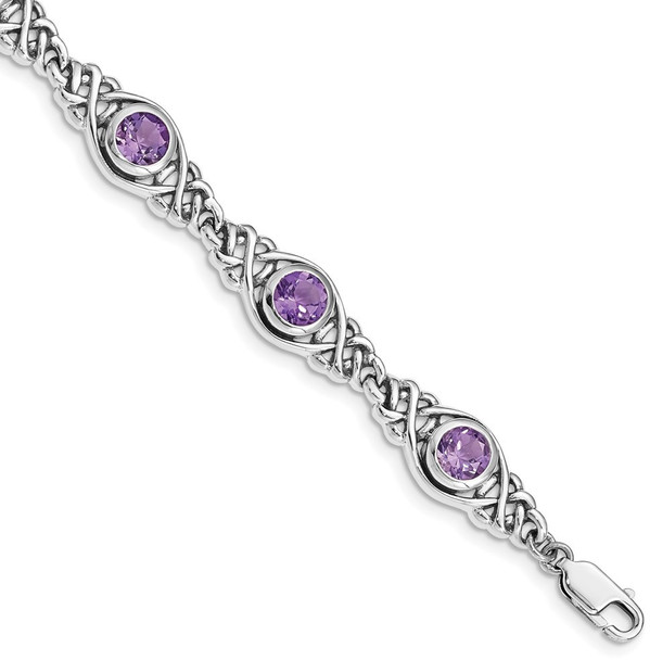 7.25" Sterling Silver Rhodium-plated Amethyst Bracelet