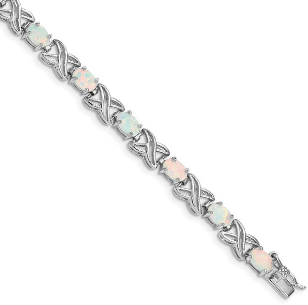 8.5" Sterling Silver Rhodium Plated Lab-Created Opal XOXO Bracelet
