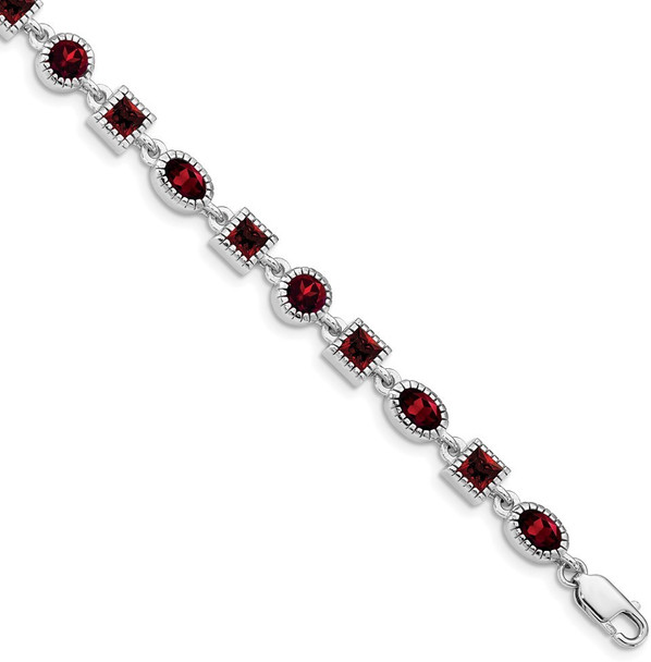 7" Sterling Silver Rhodium Plated Garnet Bracelet