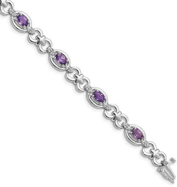 7" Sterling Silver Rhodium-plated Diamond & Amethyst Bracelet QX823AM