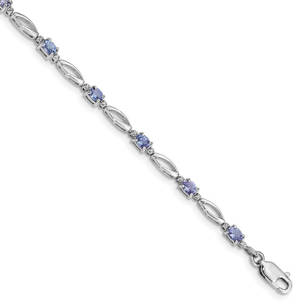 7" Sterling Silver Rhodium Plated Diamond and Tanzanite Bracelet QX871TZ