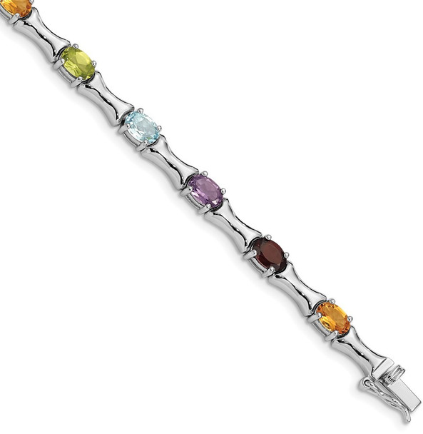 7.25" Sterling Silver Rhodium-plated Multicolor Gemstone Bracelet QX941RB