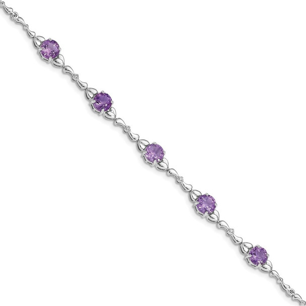 7.5" Sterling Silver Rhodium-plated Amethyst & Diamond Tennis Bracelet 946