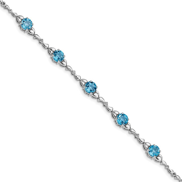 7.5" Sterling Silver Rhodium-plated Light Swiss Blue Topaz & Diamond Bracelet