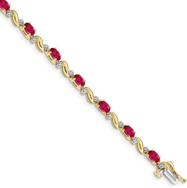7" 10k Yellow Gold Diamond and Ruby Bracelet