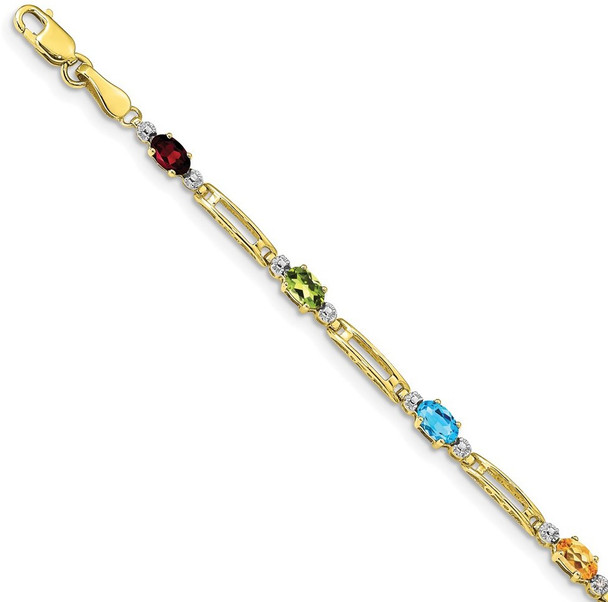 7" 10k Yellow Gold Fancy Diamond and Multicolor Gemstone Rainbow Bracelet