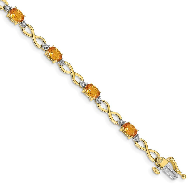 7" 10k Yellow Gold Citrine Diamond Infinity Bracelet