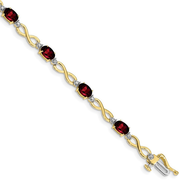 7" 10k Yellow Gold Garnet and Diamond Infinity Bracelet