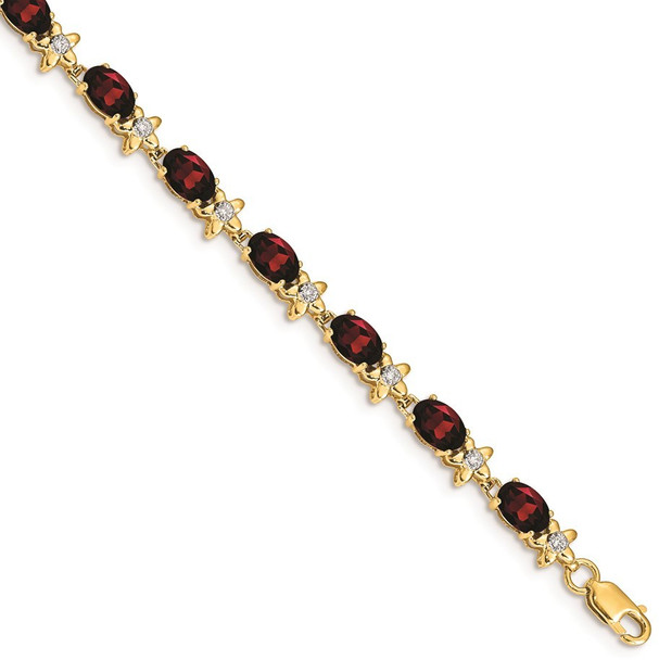 7" 14k Yellow Gold Floral Diamond and Garnet Bracelet