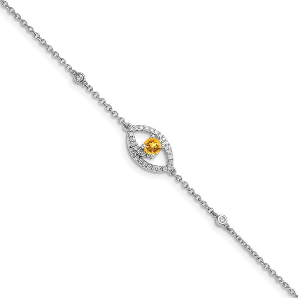 7" 14k White Gold Polished Diamond and Citrine Bracelet