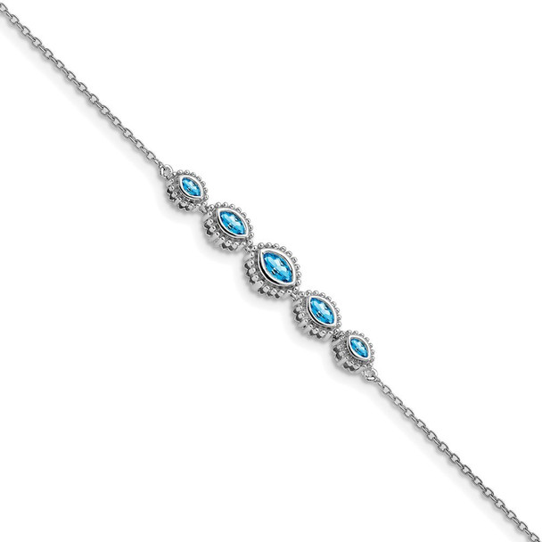 7" 14k White Gold Marquise Blue Topaz Bracelet