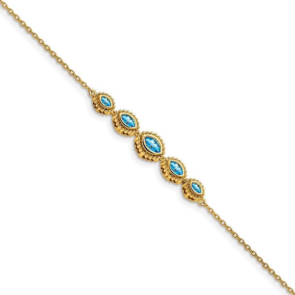 7" 14k Yellow Gold Marquise Blue Topaz Bracelet