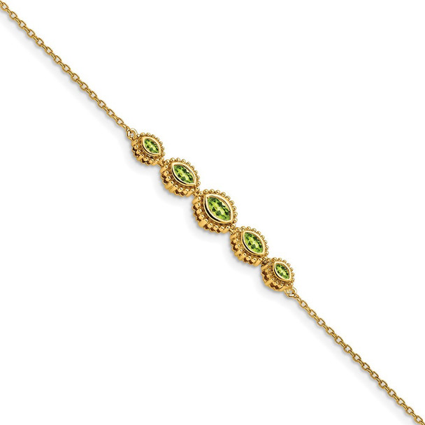 7" 14k Yellow Gold Marquise Peridot Bracelet