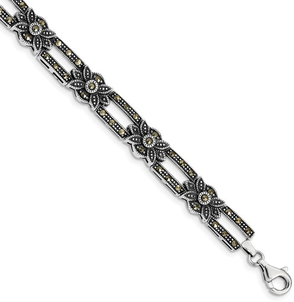 7.5" Sterling Silver Rhodium-plated Marcasite Bracelet