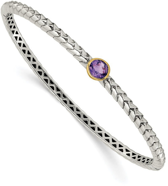 Sterling Silver & 14k Yellow Gold Amethyst Bangle Bracelet