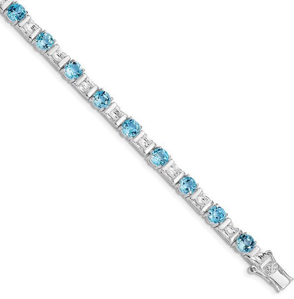 7" Sterling Silver Blue Topaz and CZ Bracelet