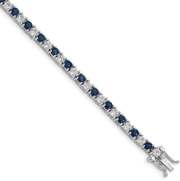 7" Sterling Silver Rhodium-plated Sapphire & White Topaz Tennis Bracelet