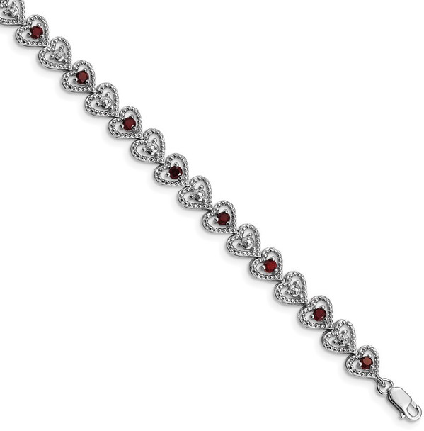 7" Sterling Silver Rhodium-plated Garnet Diamond Bracelet QX832GA