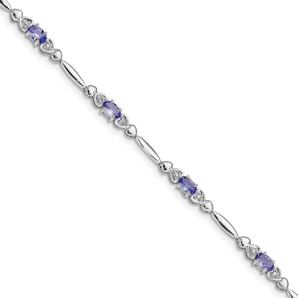 7" Sterling Silver Rhodium-plated Tanzanite and Diamond Bracelet QX852TZ