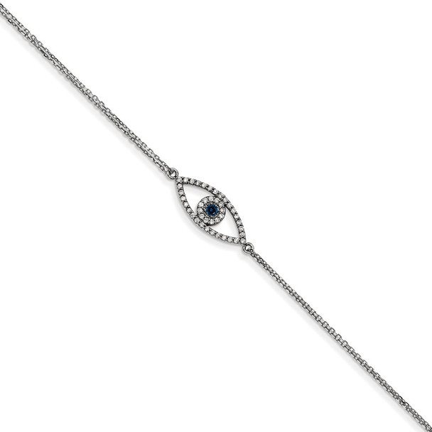 7"+1" 14k White Gold 2 Strand Sapphire & A Diamond Evil Eye Bracelet