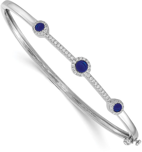 7" 14k White Gold Diamond and Cabochon Sapphire Bangle Bracelet