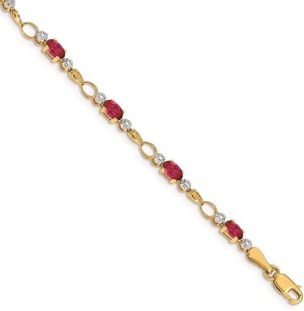 7" 14k Yellow Gold Completed Open-Link Diamond & Ruby Bracelet