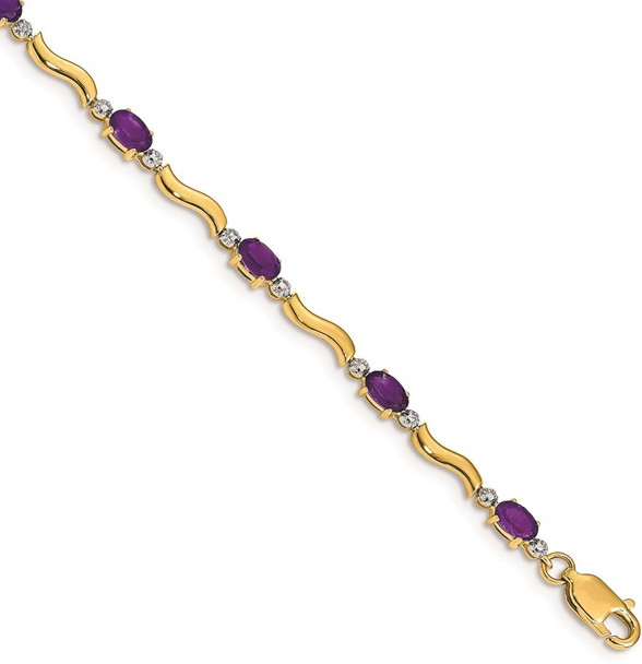 7" 14k Yellow Gold Diamond and Amethyst Bracelet