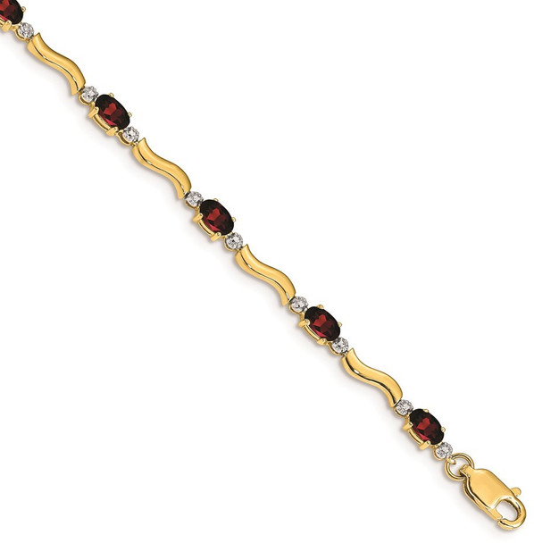 7" 14k Yellow Gold Fancy Diamond and Garnet Bracelet