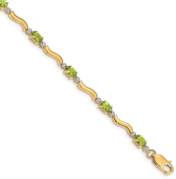 7" 14k Yellow Gold Fancy Diamond and Peridot Bracelet