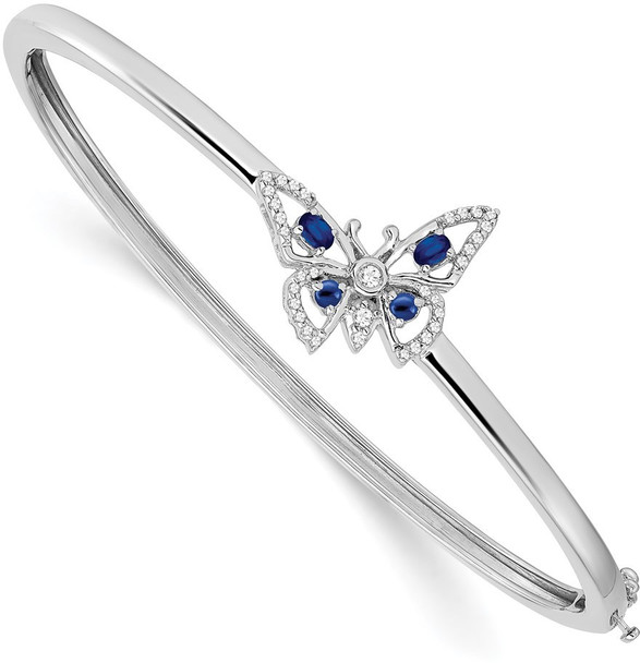 7" 14k White Gold Sapphire and Diamond Butterfly Bangle Bracelet