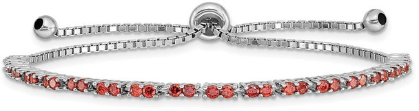 Rhodium-plated Sterling Silver Simulated January Red CZ Adjustable Bracelet