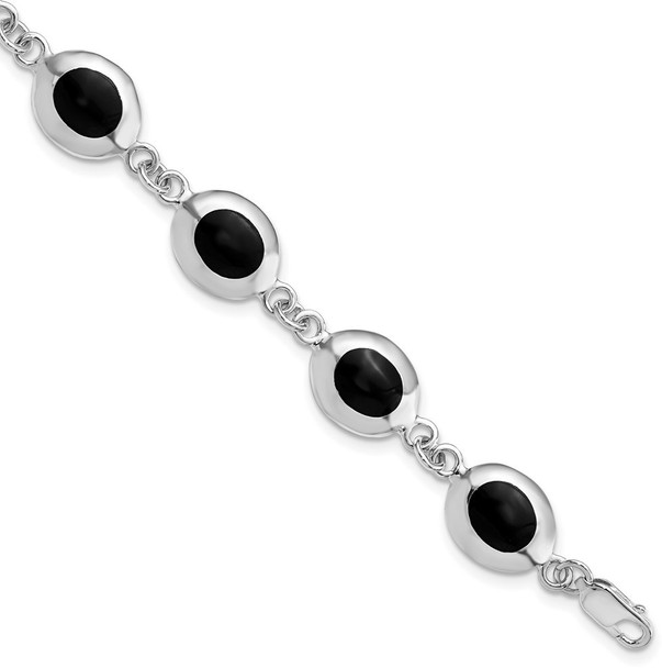 7" Sterling Silver Fancy Polished Black Onyx Bracelet