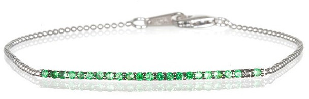 7" Dainty  Sterling Silver Green Glass Bracelet